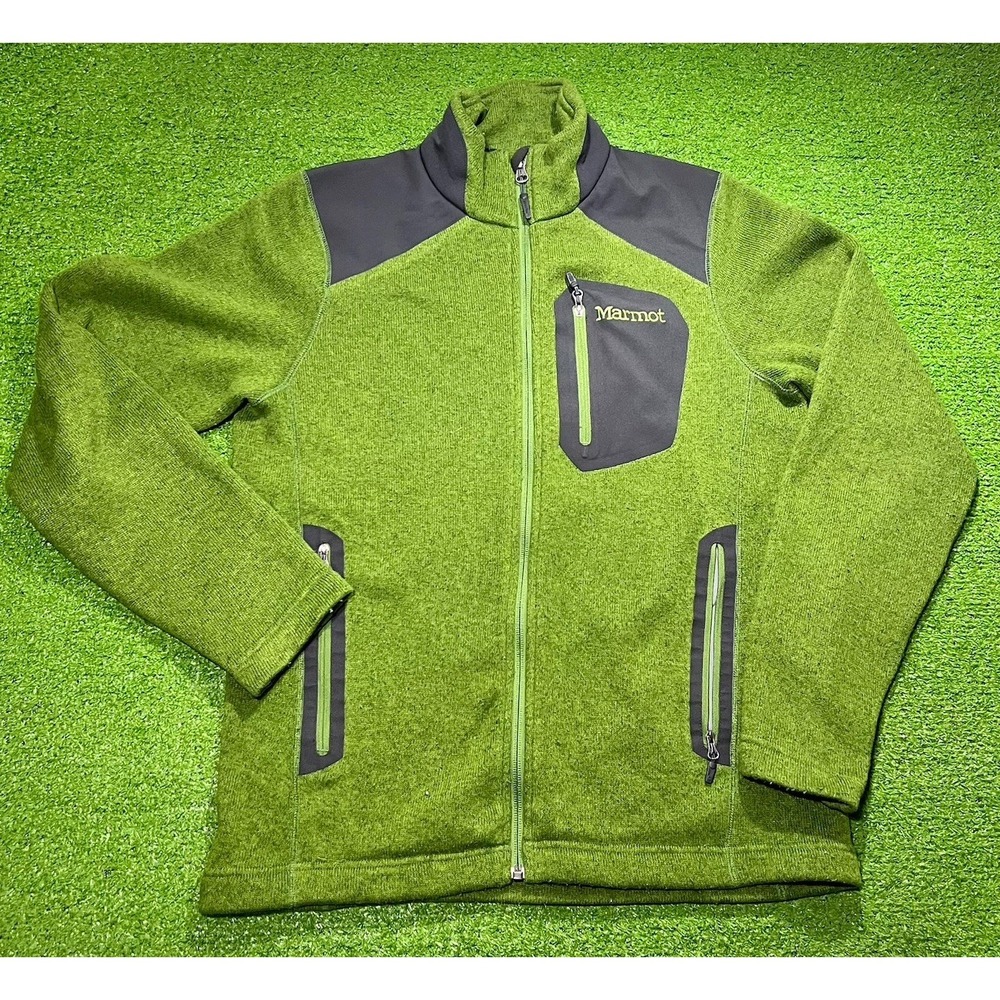 Retro Marmot Jacket SM Avocado Green Full Zip Fleece Gorpcore Hiking Zip Pockets